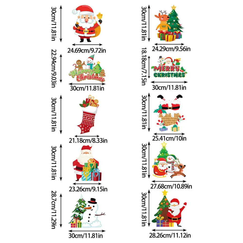 Set of 10 Christmas Hanging Door Decorations - Santa Snowman Stocking and Gingerbread Ornaments (3 set 30 pieces)