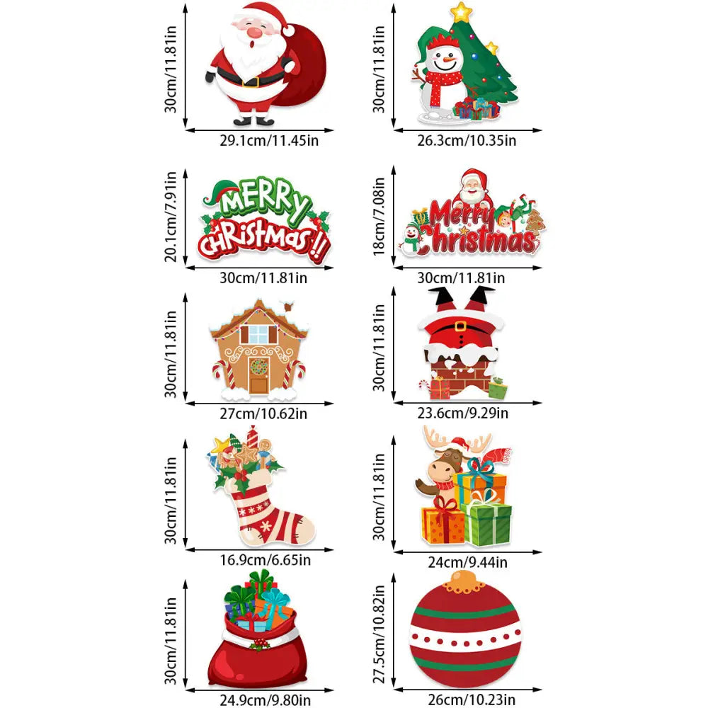 Set of 10 Christmas Hanging Door Decorations - Santa Snowman Stocking and Gingerbread Ornaments (3 set 30 pieces)