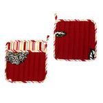 Set of 2 100% Cotton Printed Pot Holders 22 x 22 cm Red Floral - Home & Garden > Kitchenware > Oven Mitts & Pot Holders