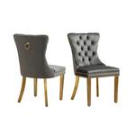 Set of 2 -Alsea Dark Grey Velvet & Gold Polished Steel Dining Chairs Upholstered Tufted Stud Trim and Ring - Furniture