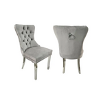 Set of 2 -Alsea Light Grey Velvet & Silver Polished Steel Dining Chairs Upholstered Tufted Stud Trim and Ring