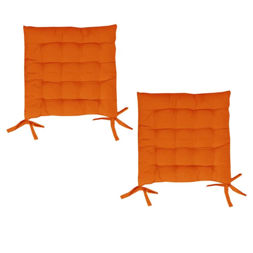 Set of 2 Chair Pads with Ties 40 x 40 cm Orange - Home & Garden > Bedding