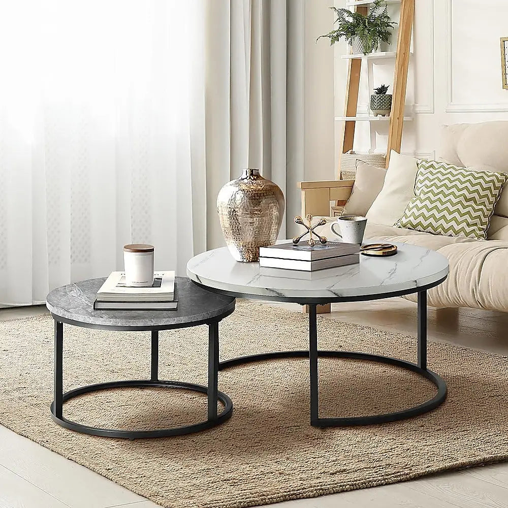 Set of 2 Coffee Table Round Marble Nesting Side End Table Furniture - Furniture > Office