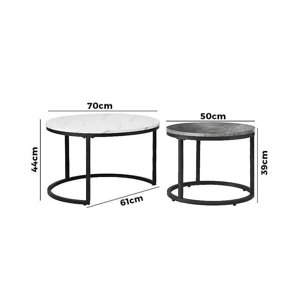 Set of 2 Coffee Table Round Marble Nesting Side End Table Furniture - Furniture > Office