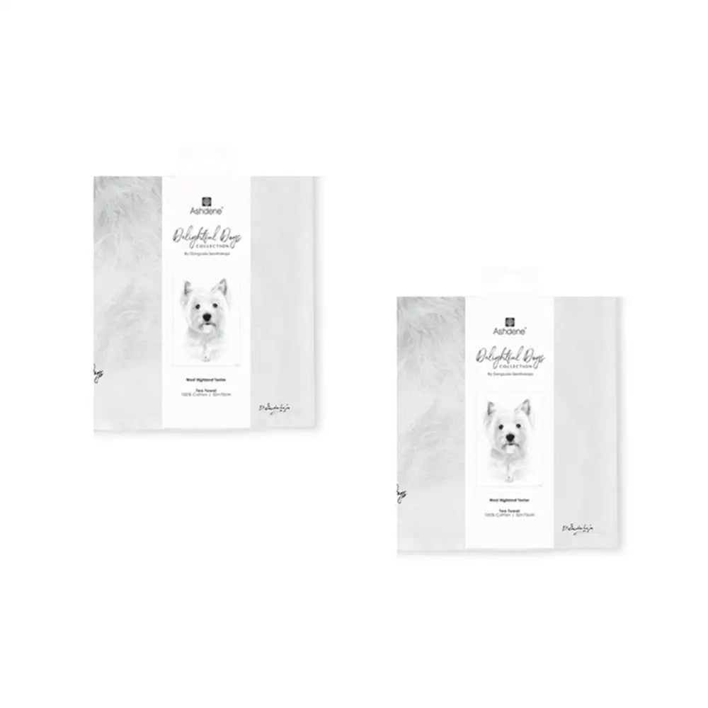 Set of 2 Delightful Dogs Cotton Kitchen Tea Towels 50 x 70 cm West Highland - Home & Garden > Kitchenware