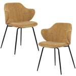 Set of 2 Dining Chairs Corduroy Cord Fabric with Metal Legs in Mustard Yellow - Furniture > Bar Stools & Chairs > Arm