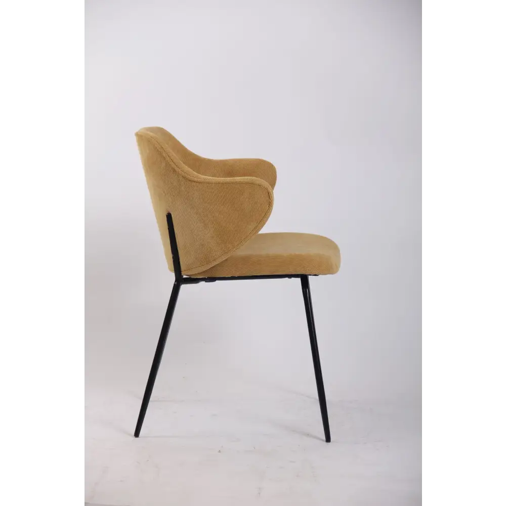 Set of 2 Dining Chairs Corduroy Cord Fabric with Metal Legs in Mustard Yellow - Furniture > Bar Stools & Chairs > Arm