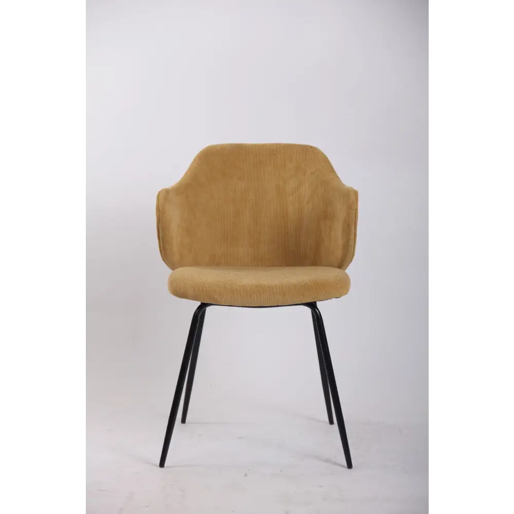 Set of 2 Dining Chairs Corduroy Cord Fabric with Metal Legs in Mustard Yellow - Furniture > Bar Stools & Chairs > Arm