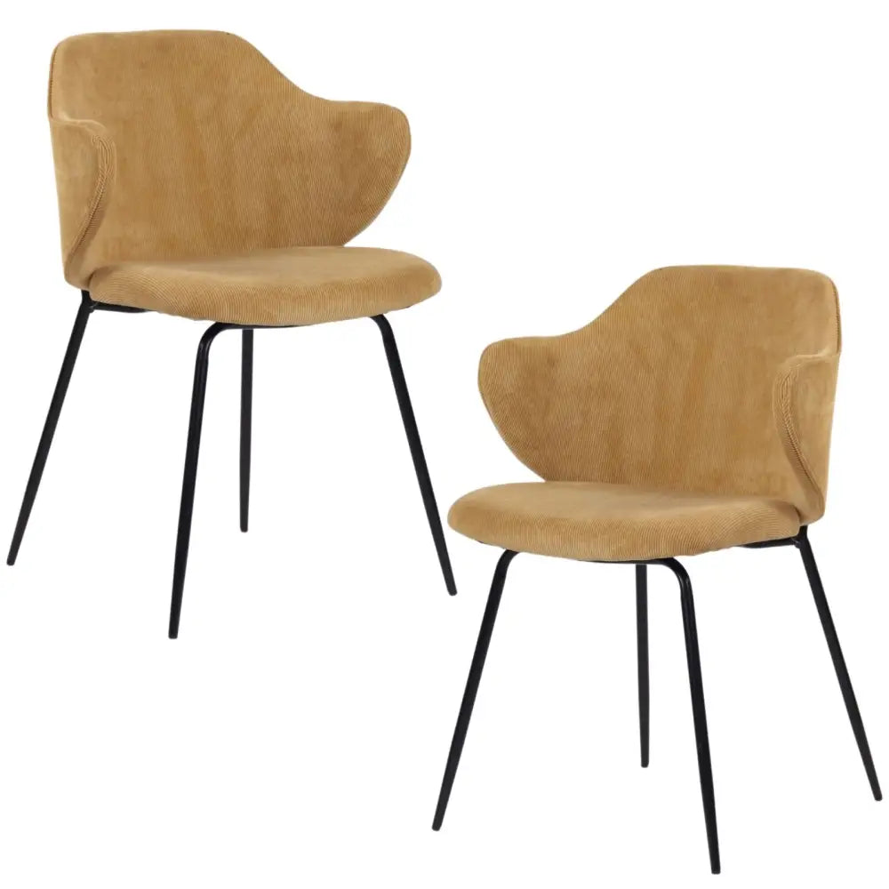 Set of 2 Dining Chairs Corduroy Cord Fabric with Metal Legs in Mustard Yellow - Furniture > Bar Stools & Chairs > Arm