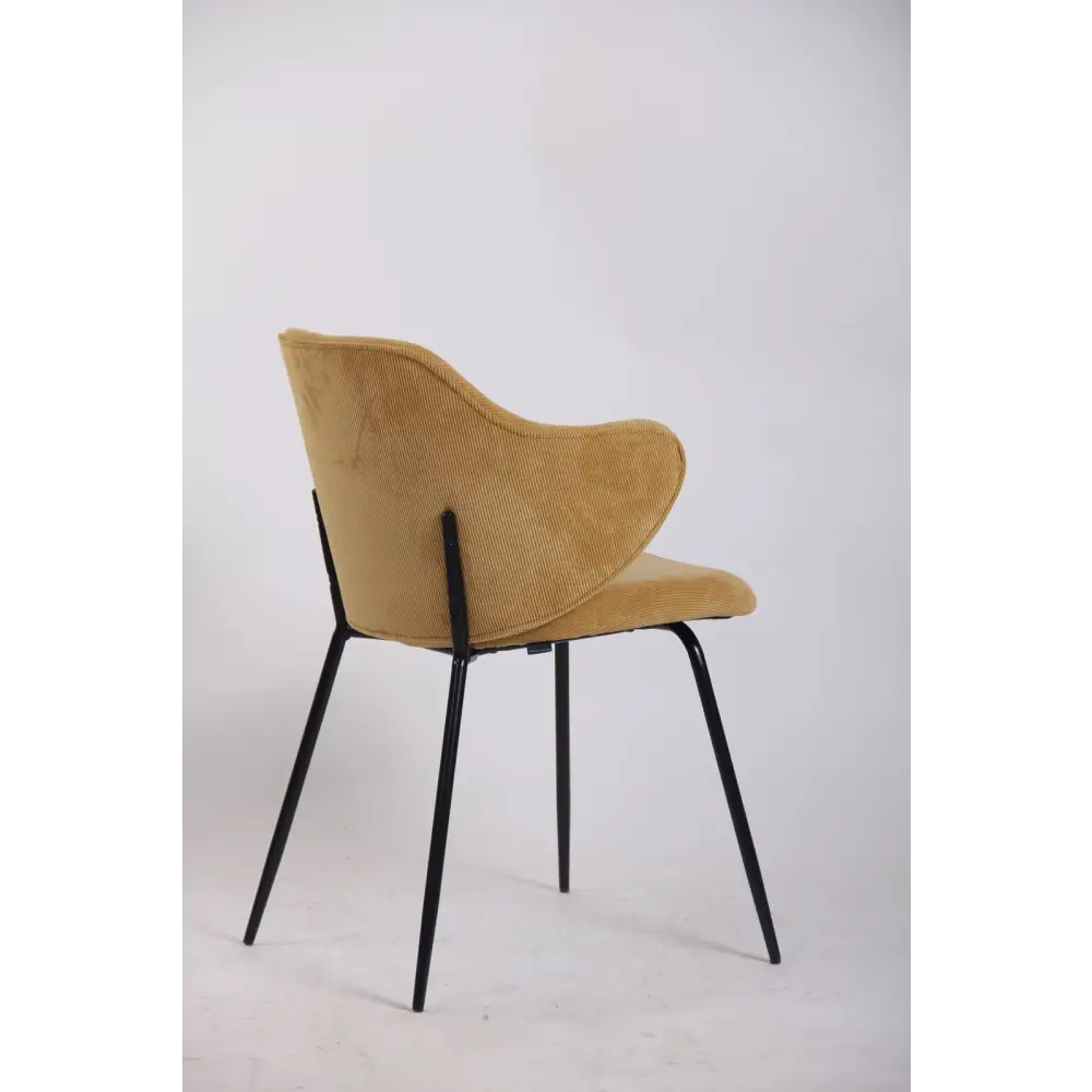 Set of 2 Dining Chairs Corduroy Cord Fabric with Metal Legs in Mustard Yellow - Furniture > Bar Stools & Chairs > Arm