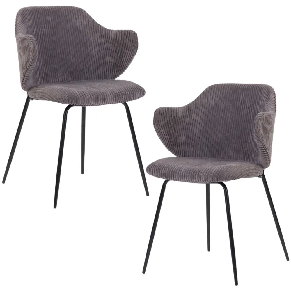 Set of 2 Dining Chairs with Corduroy Cord Fabric in Dark Grey Lincoln - Furniture > Bar Stools & Chairs > Arm Chairs &