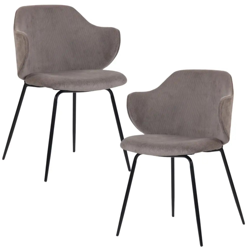 Set of 2 Dining Chairs with Corduroy Cord Fabric in Grey - Furniture > Bar Stools & Chairs > Arm Chairs & Recliners