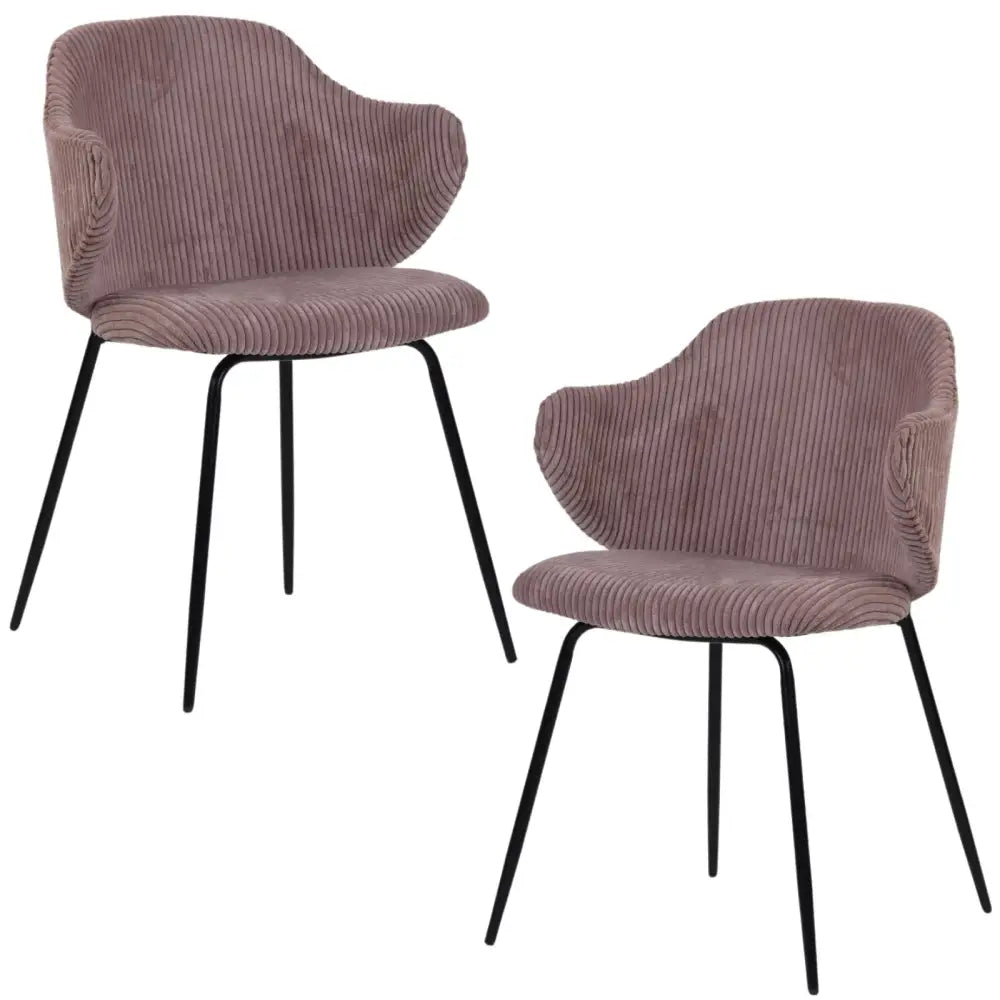 Set of 2 Dining Chairs with Corduroy Cord Fabric in Pink - Furniture > Bar Stools & Chairs > Arm Chairs & Recliners