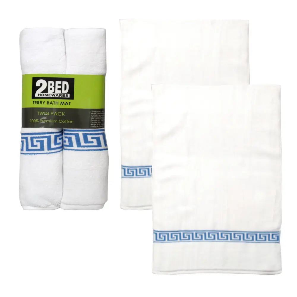 Set of 2 Greek Key Bath Mats White - Home & Garden > Kitchenware > Table Linen & Kitchen Towels