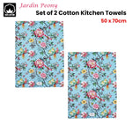 Set of 2 Jardin Peony Cotton Kitchen Tea Towels 50 x 70 cm - Home & Garden > Kitchenware