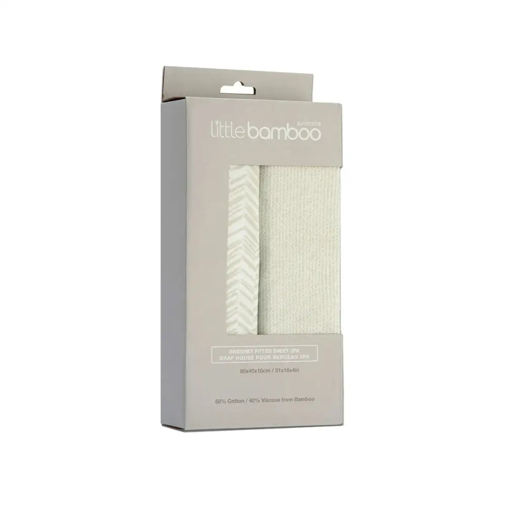 Set of 2 Little Bamboo Jersey Fitted Sheet Bassinet Size Herringbone Whisper - Home & Garden > Bedding