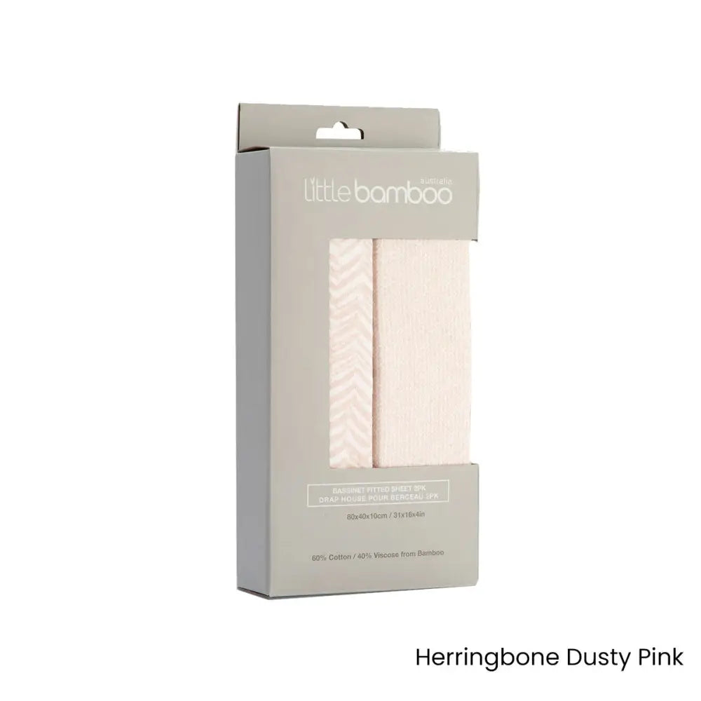 Set of 2 Little Bamboo Jersey Fitted Sheet Bassinet Size Herringbone Dusty Pink - Home & Garden > Bedding