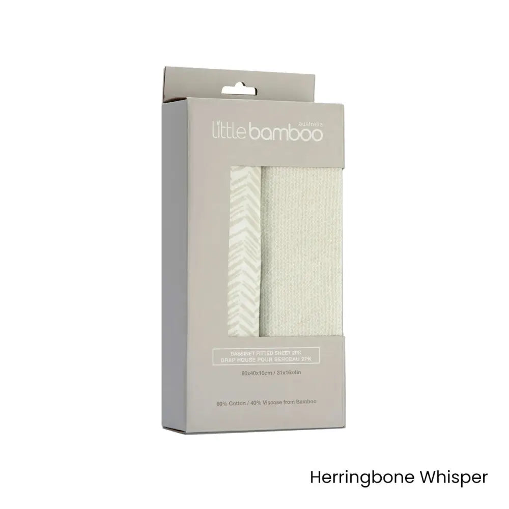 Set of 2 Little Bamboo Jersey Fitted Sheet Bassinet Size Herringbone Whisper - Home & Garden > Bedding