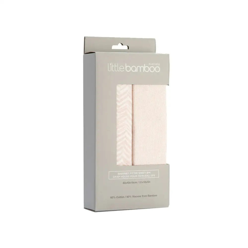 Set of 2 Little Bamboo Jersey Fitted Sheet Bassinet Size Herringbone Dusty Pink - Home & Garden > Bedding
