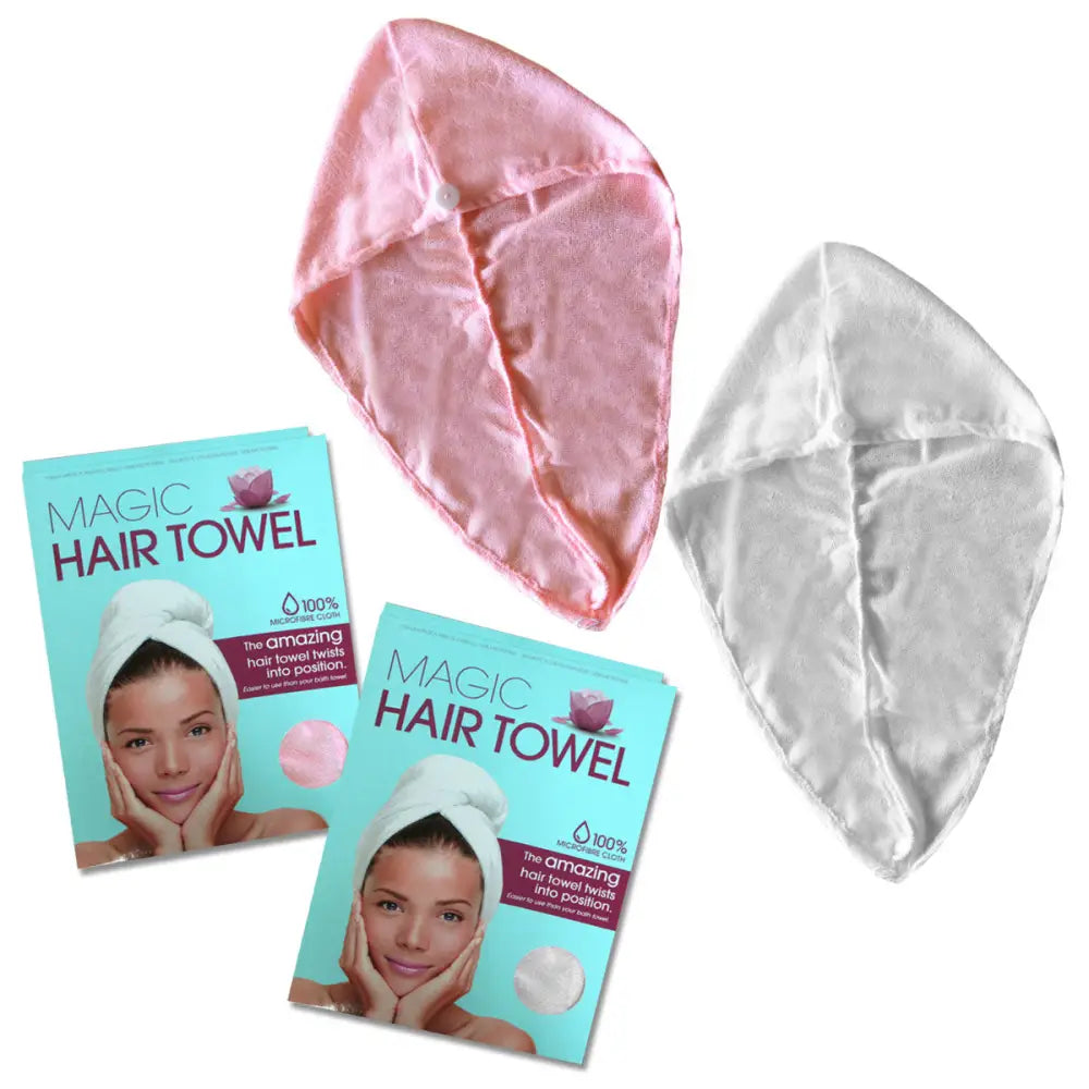 Set of 2 Magic Quick Dry Microfibre Hair Dryer Towels Pink + White - Home & Garden > Bathroom Accessories