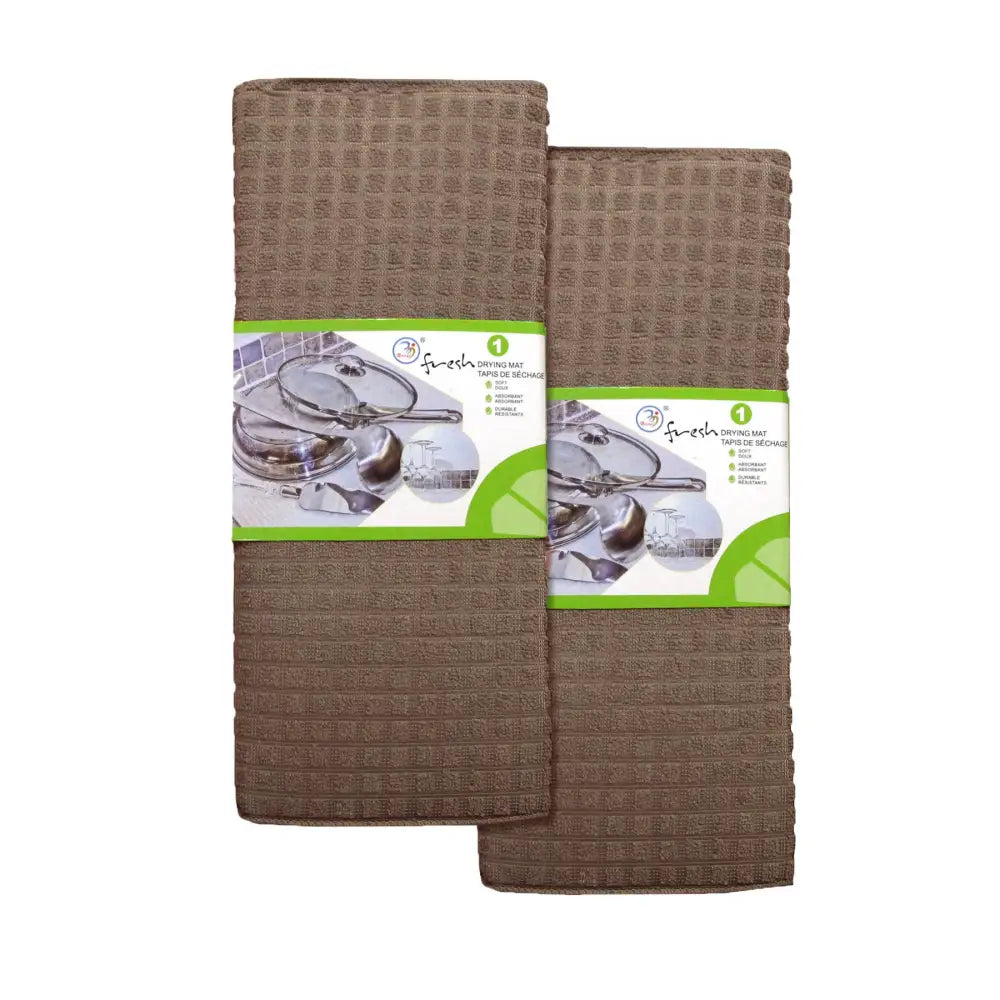 Set of 2 Microfibre Checkered Dish Drying Mats Mocha - Home & Garden > Kitchenware