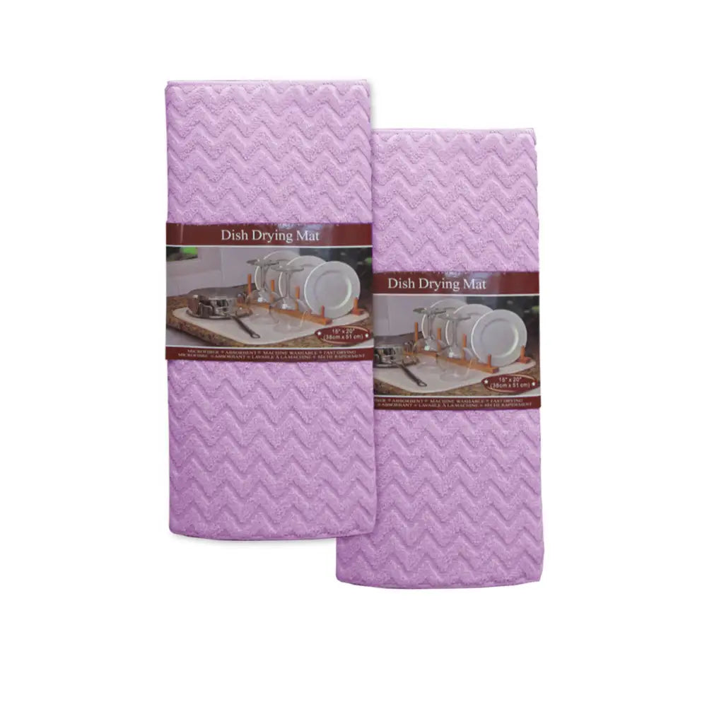 Set of 2 Microfibre Chevron Dish Drying Mats Lilac - Home & Garden > Kitchenware