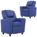 Set of 2 Oliver Kids Recliner Chair Sofa Children Lounge Couch PU Armchair Blue - Furniture > Sofas