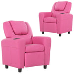 Set of 2 Oliver Kids Recliner Chair Sofa Children Lounge Couch PU Armchair Pink - Furniture > Sofas