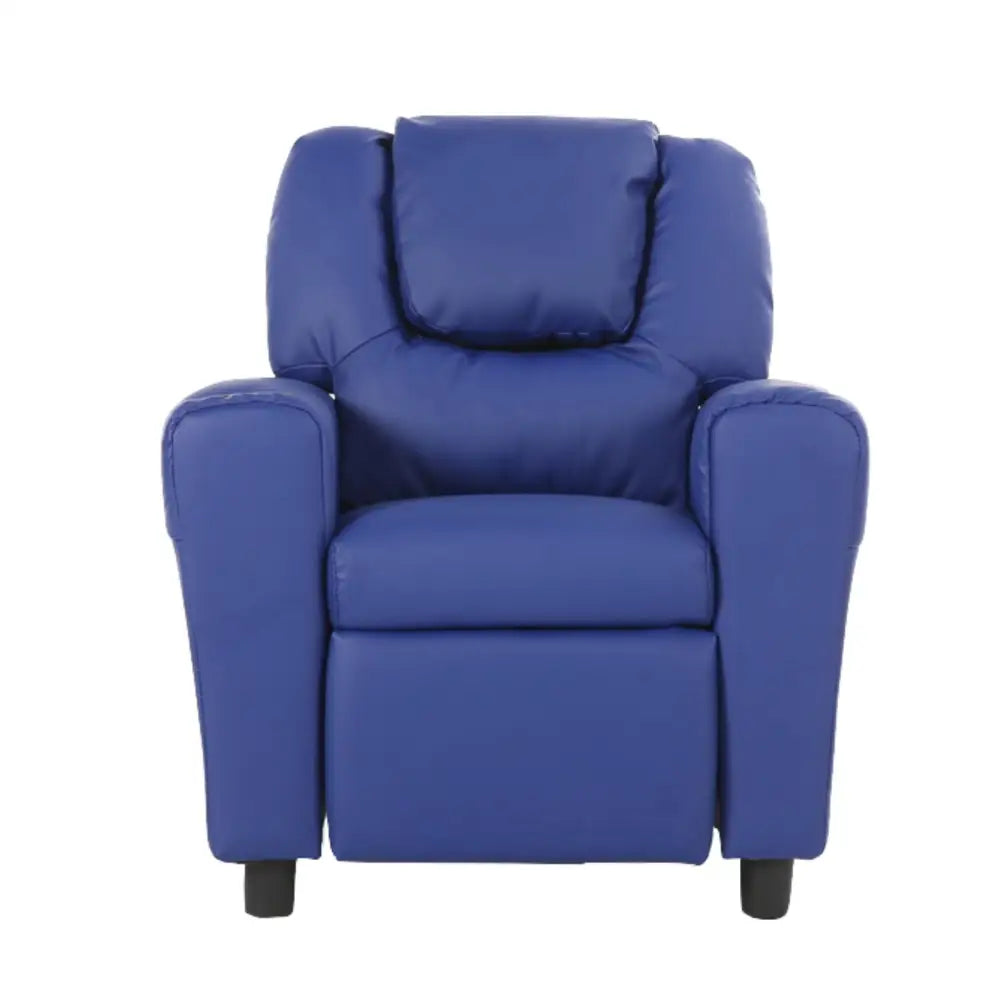 Set of 2 Oliver Kids Recliner Chair Sofa Children Lounge Couch PU Armchair Blue - Furniture > Sofas