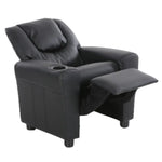 Set of 2 Oliver Kids Recliner Chair Sofa Children Lounge Couch PU Armchair Black - Furniture > Sofas