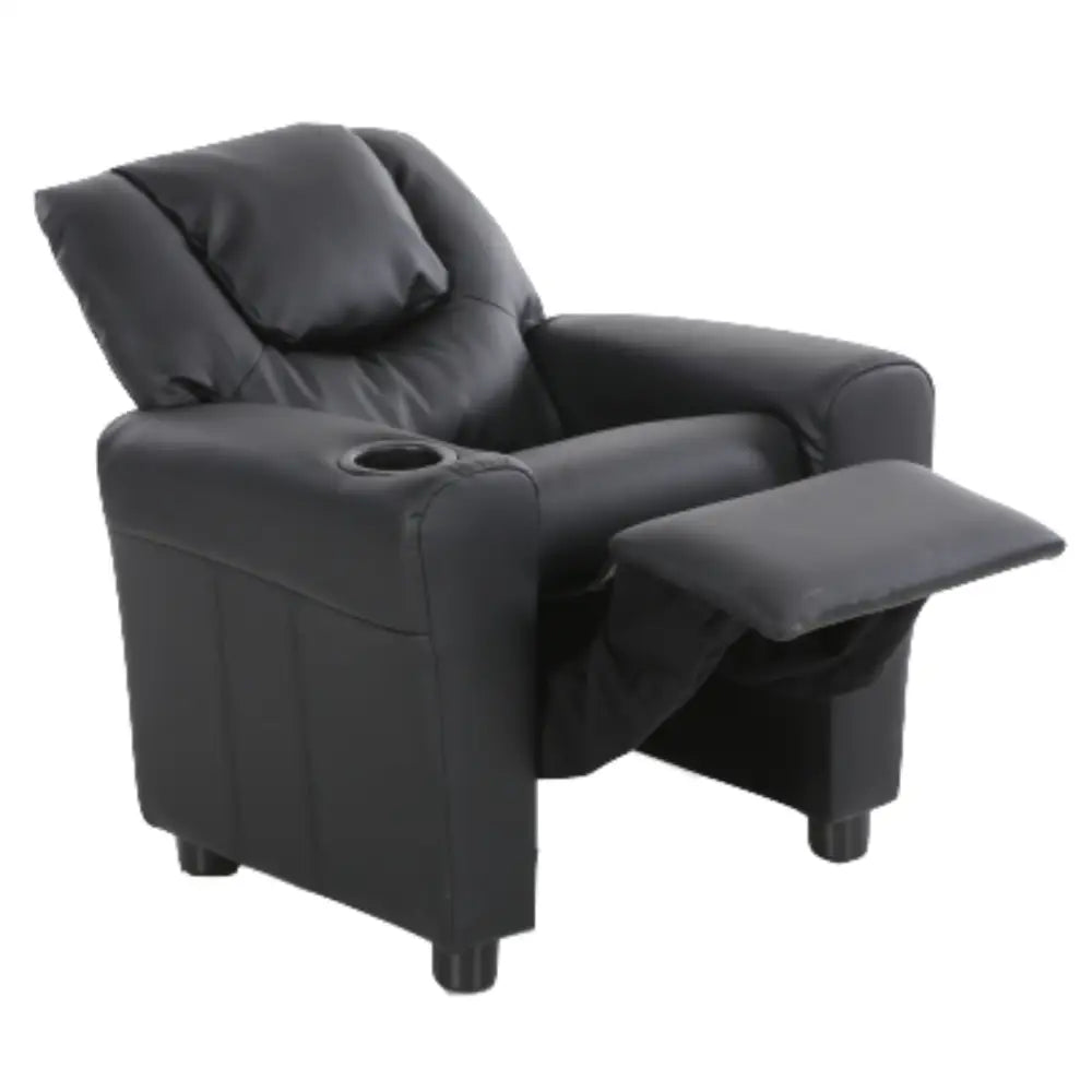 Set of 2 Oliver Kids Recliner Chair Sofa Children Lounge Couch PU Armchair Black - Furniture > Sofas