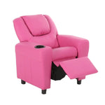 Set of 2 Oliver Kids Recliner Chair Sofa Children Lounge Couch PU Armchair Pink - Furniture > Sofas