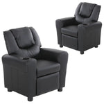 Set of 2 Oliver Kids Recliner Chair Sofa Children Lounge Couch PU Armchair Black - Furniture > Sofas