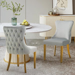 Set of 2 - Paris Light Grey Velvet & Gold Polished Steel Upholstered Dining Chairs Tufted Back - Furniture > Dining