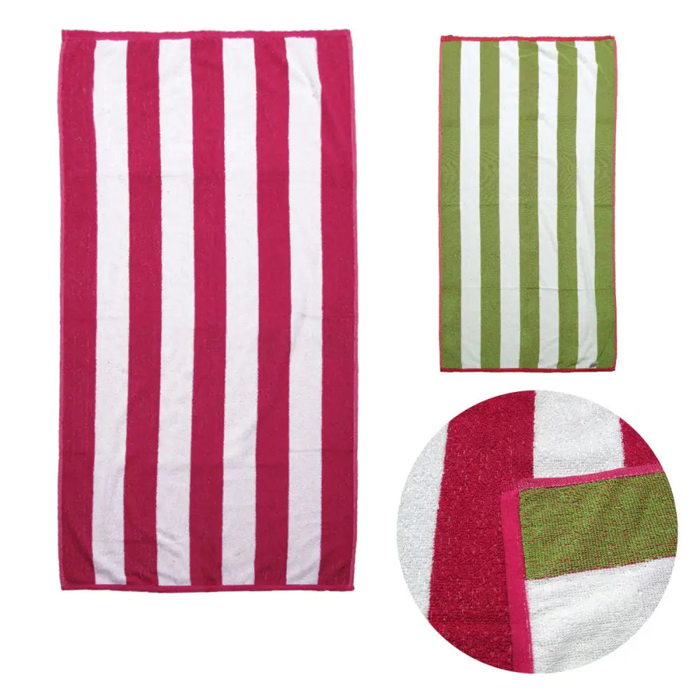 Set of 2 Reversible Cabana Striped Towels Hot Pink/Lime - Home & Garden > Bathroom Accessories