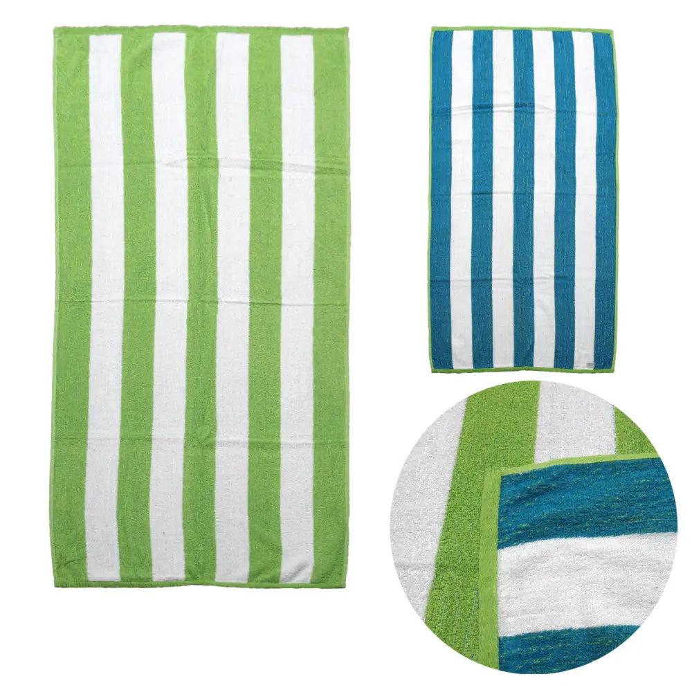 Set of 2 Reversible Cabana Striped Towels Lime/Blue - Home & Garden > Bathroom Accessories