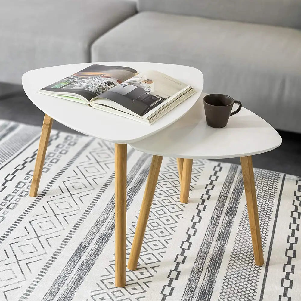Set of 2 White Side Nesting Tables - Furniture > Living Room