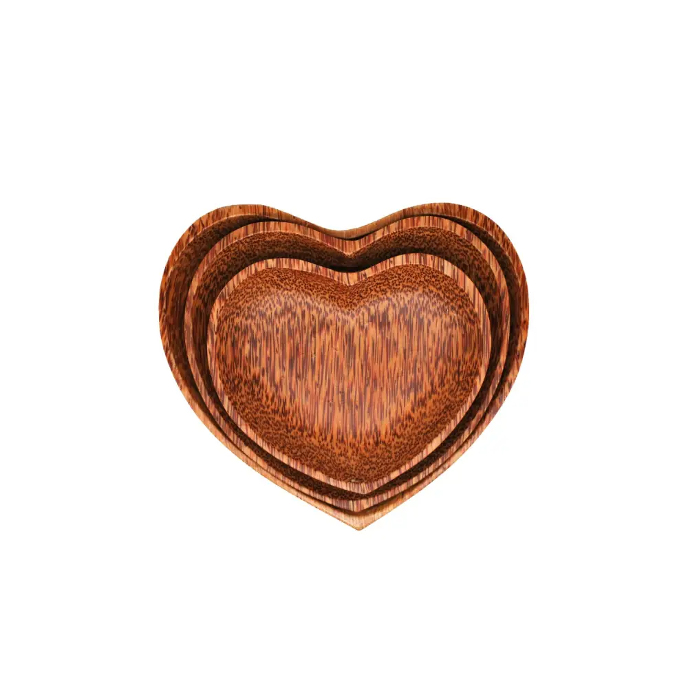 Set of 3 Coconut Wood Heart Shape Plates Natural - Home & Garden > Kitchenware