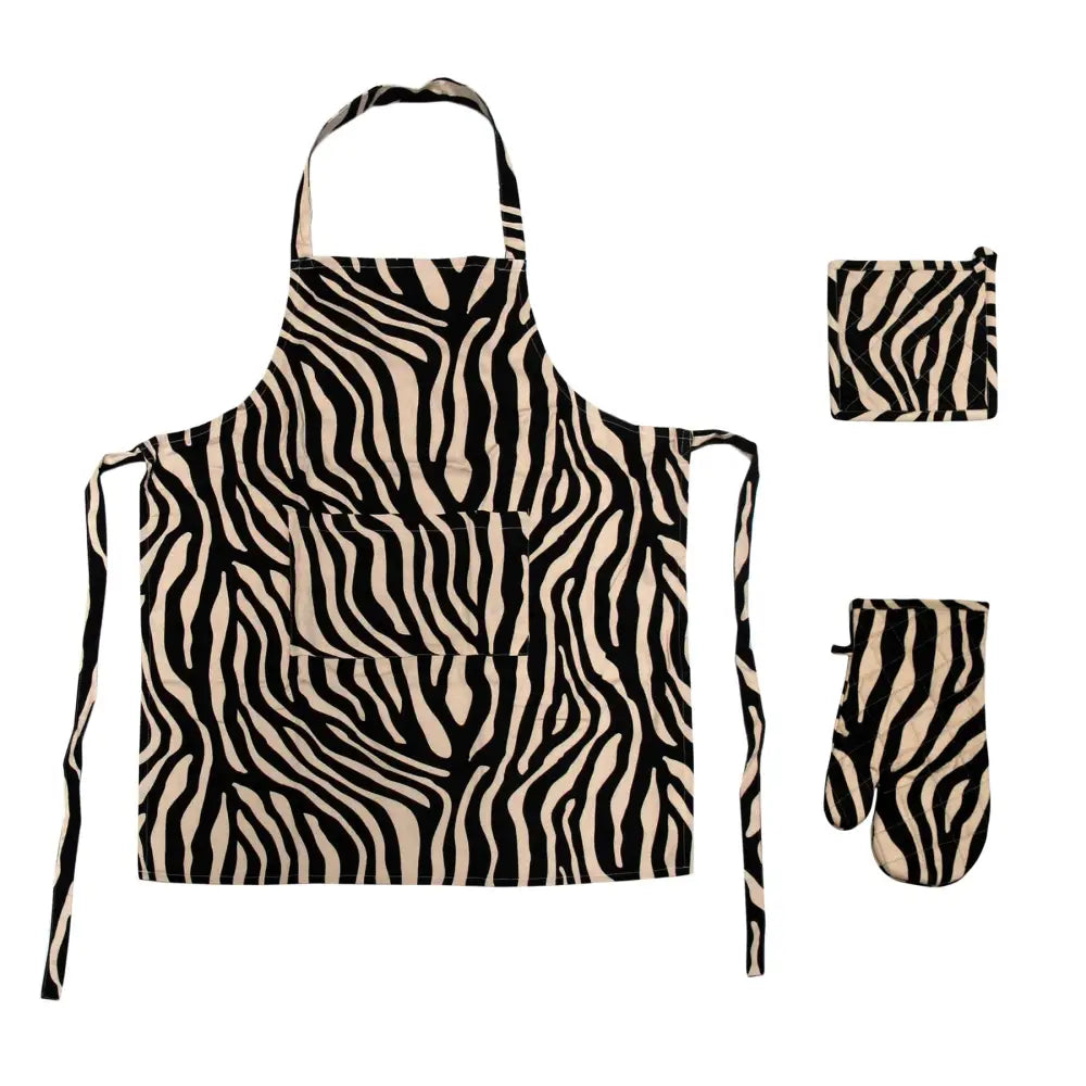 Set of 3 Cotton Linen Zebra Kitchen Set - Home & Garden > Kitchenware