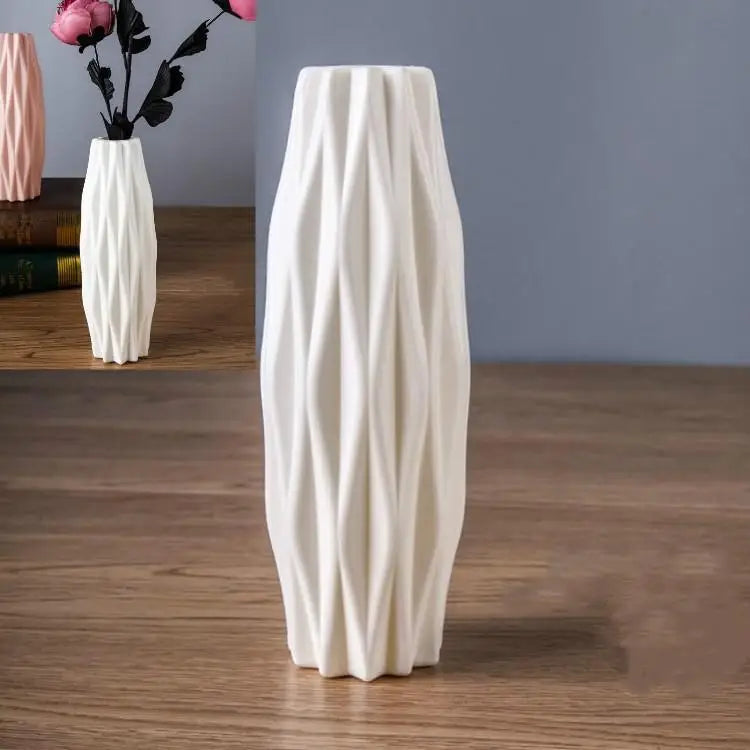 Set of 3 Creative Plastic Camellia Vases for Wet and Dry Decor - Milk White - Home & Garden > Decor > Vases & Table