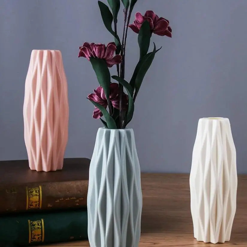 Set of 3 Creative Plastic Camellia Vases for Wet and Dry Decor - Pink - Home & Garden > Decor > Vases & Table Decor