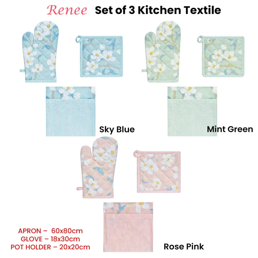 Set of 3 Renee Cotton Cover Kitchen Textile Mint Green - Home & Garden > Kitchenware