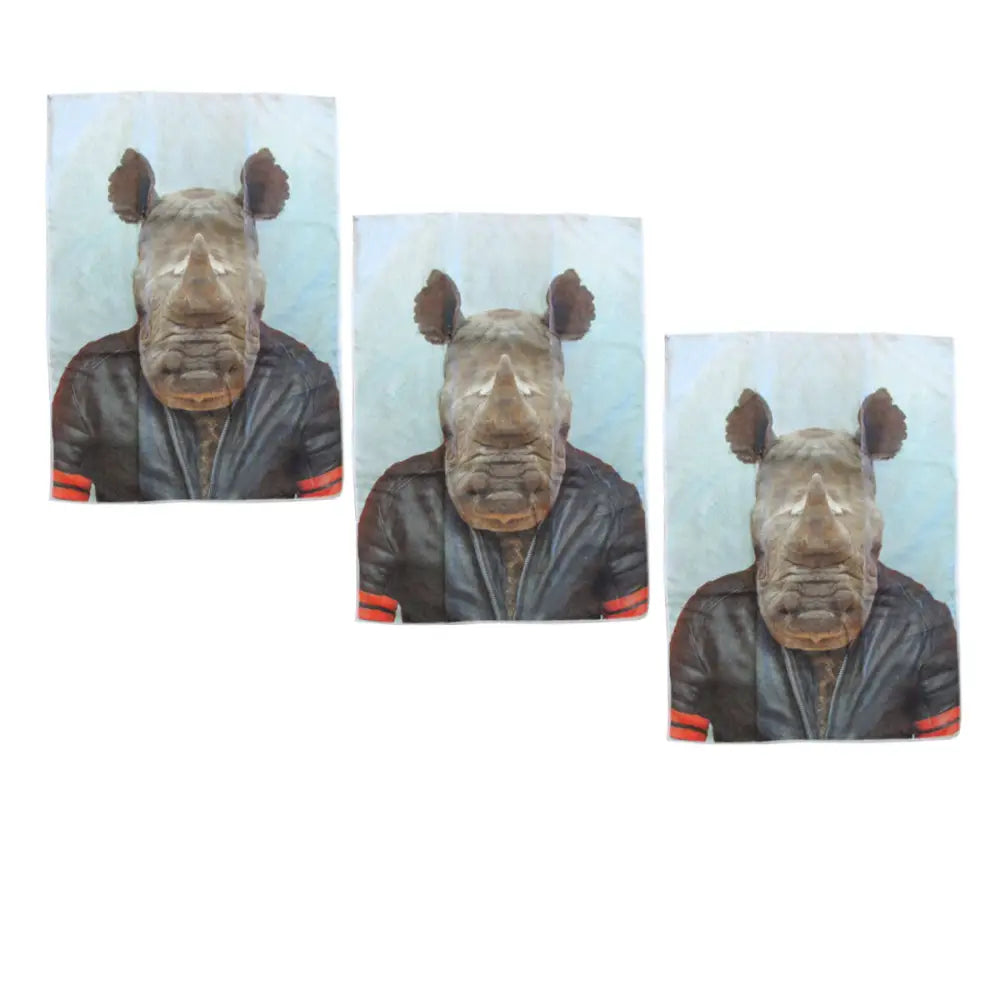 Set of 3 Zoo Portraits Microfiber Tea Towels Rhino 67 x 45 cm - Home & Garden > Bathroom Accessories > Toothbrush