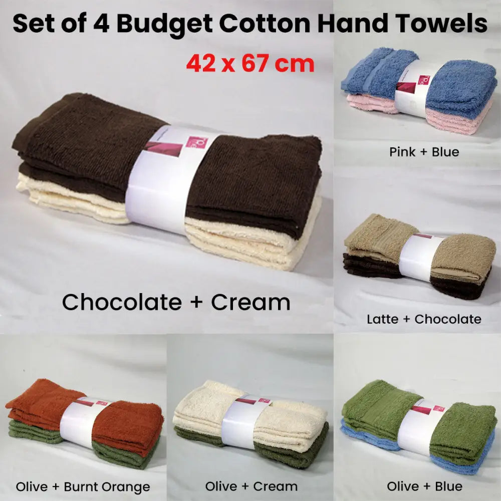 Set of 4 Budget Cotton Hand Towels 42 x 67 cm Olive Cream - Home & Garden > Kitchenware > Table Linen & Kitchen Towels