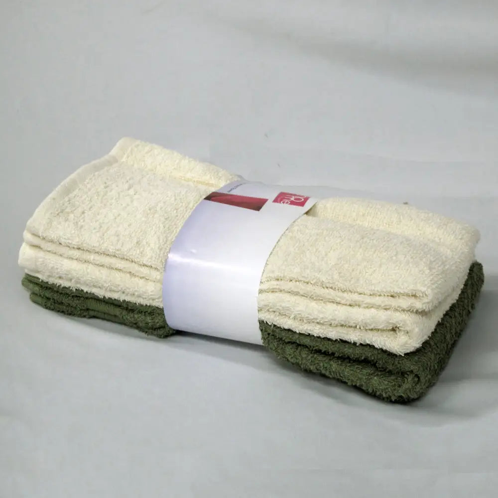 Set of 4 Budget Cotton Hand Towels 42 x 67 cm Olive Cream - Home & Garden > Kitchenware > Table Linen & Kitchen Towels