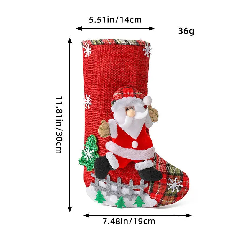 Set of 4 Christmas Stockings with Santa Reindeer Snowman and Teddy Bear - Holiday Mantel Decor - Occasions > Christmas