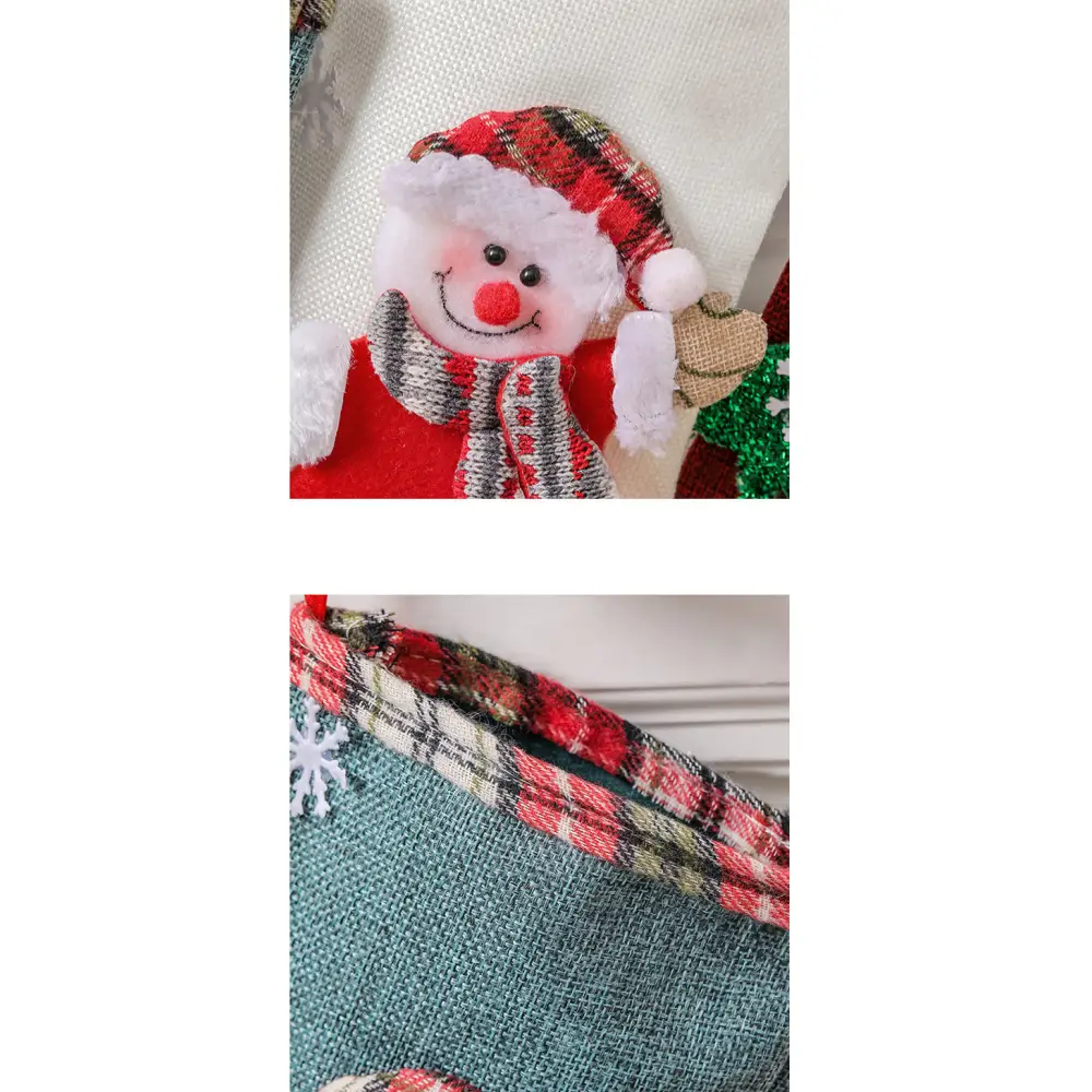 Set of 4 Christmas Stockings with Santa Reindeer Snowman and Teddy Bear - Holiday Mantel Decor - Occasions > Christmas