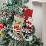Set of 4 Christmas Stockings with Santa Reindeer Snowman and Teddy Bear - Holiday Mantel Decor - Occasions > Christmas