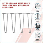 Set of 4 Chrome Retro Hairpin Table Legs 12mm Steel Bench Desk - 41cm - Furniture > Office