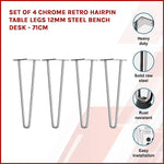 Set of 4 Chrome Retro Hairpin Table Legs 12mm Steel Bench Desk - 71cm - Furniture > Office